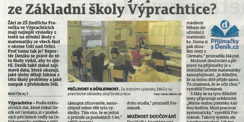 JSME nejúspěšnější škola na Orlicku dle výsledků přijímaček na střední školy!